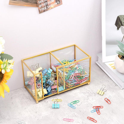 Glass Sticky Note Holder, Gold Post It Note Dispenser for Desk,3 x 3 Inch Post It Note Holder,Stylish Sticky Note Dispenser for Home Office Desk