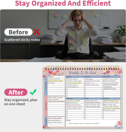 104 Pgs Weekly To Do List Notepad, 52 Duplex-Printed Undated Sheets 100 GSM（8.5"×11") Weekly Desk Planner For Work Home School Office Desk Accessories Supplies & Goal Setting Tasks - Green