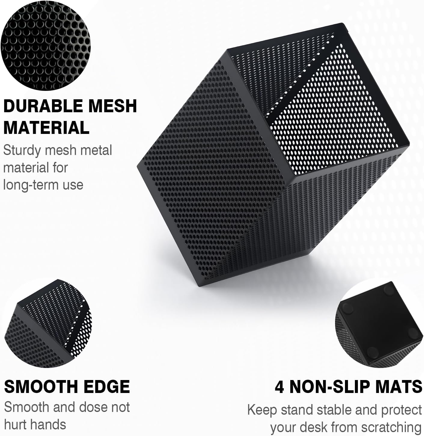 Comix Pen Holder Desk Organizer, Wire Mesh Pencil Cup with Foam Pad and Non-Slip Bottom Office Supplies Desk Accessories for Home Office School, 1 Pack