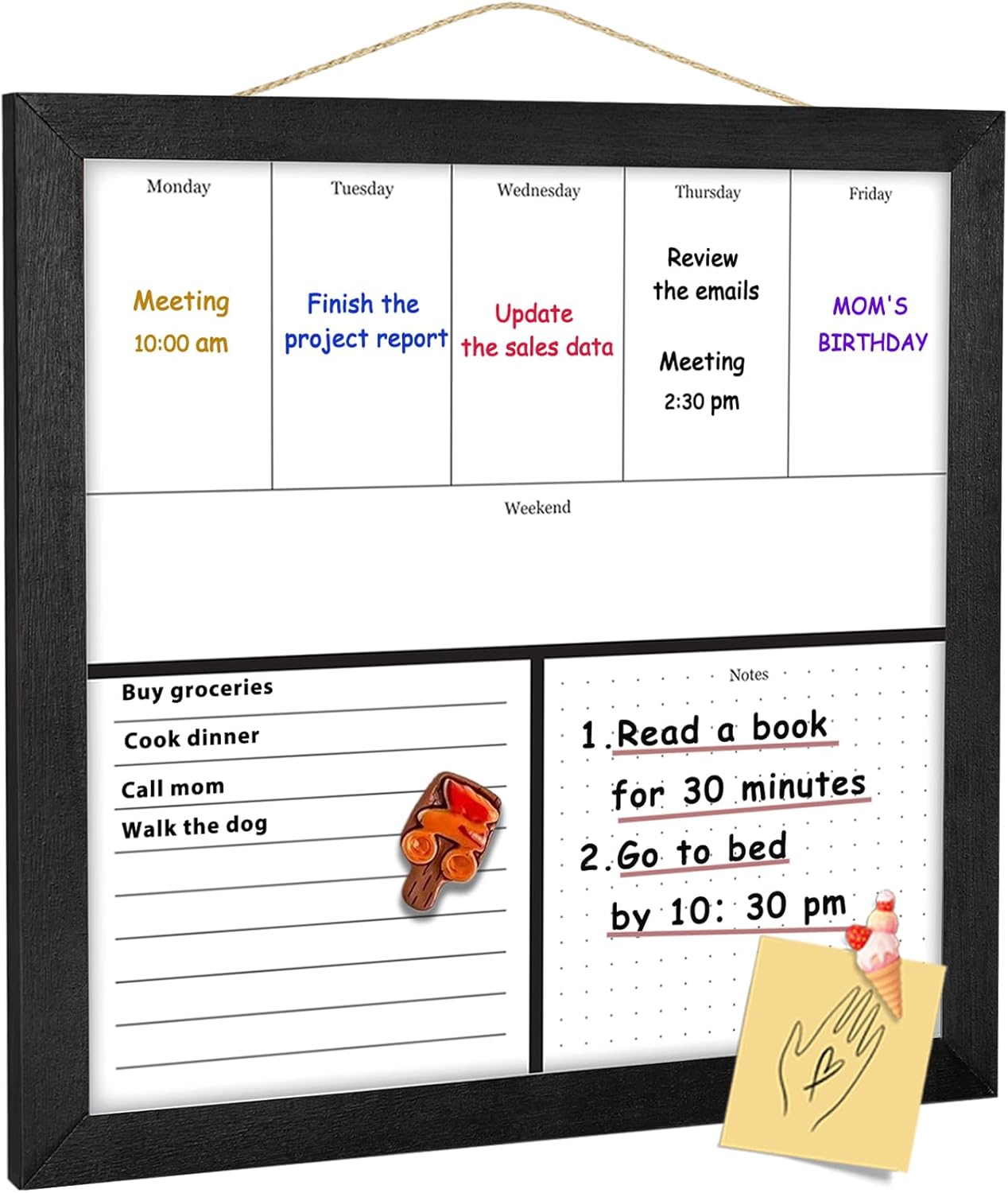 Umtiit Weekly Calendar Dry Erase Whiteboard 11.8 x 11.8 inch(30 x 30 cm), Black Wood Frame, Magnetic Surface Whiteboard for Planning/Schedule/School Timetable/Memo(ZLBB-3030BK,US)