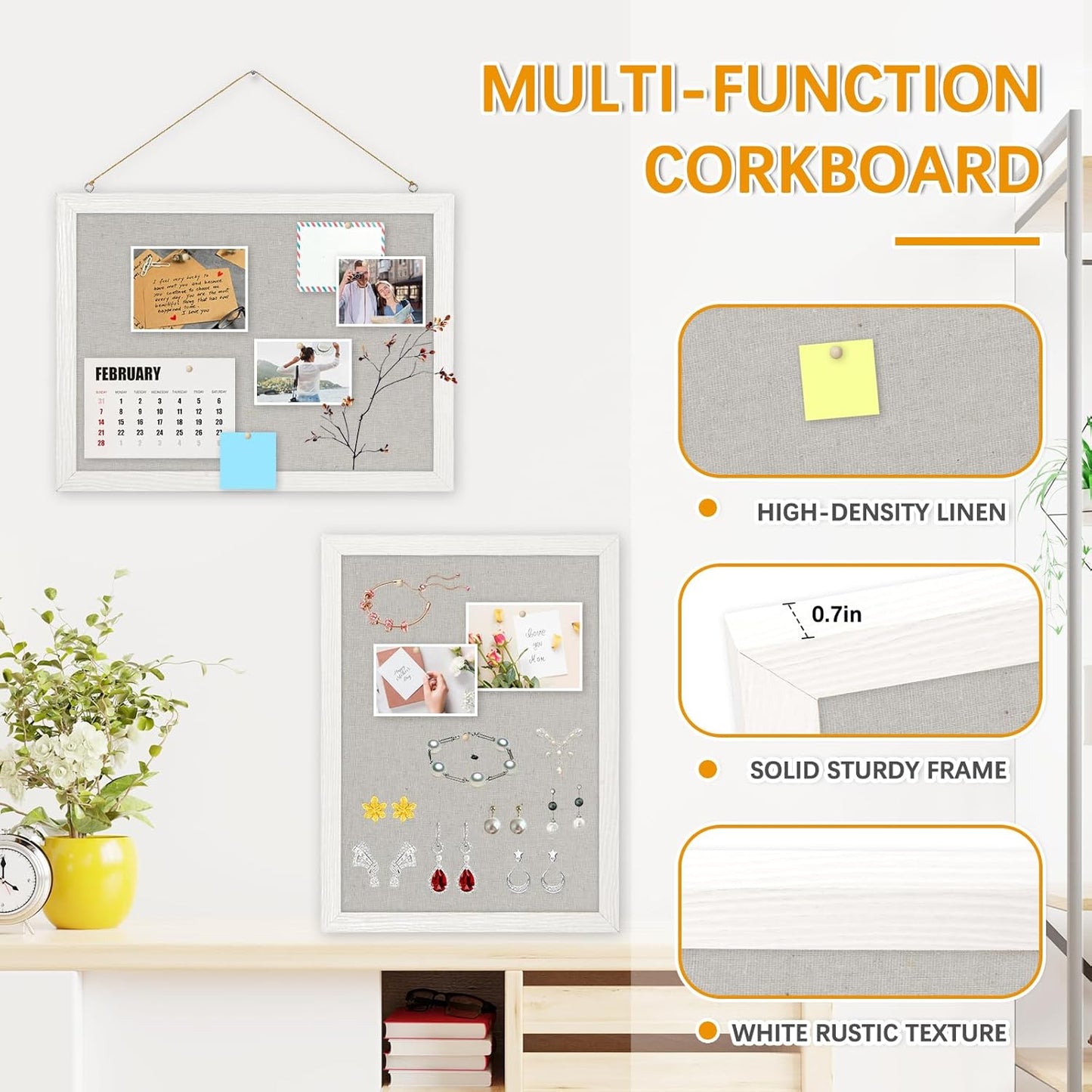 DOLLAR BOSS Bulletin Boards with Linen 1-Pack 16''X 12'' Double-Sided Cork Board for Walls Wood Framed Bulletin Boards, Small Pin Board for Home Kitchen Office Decorative Hanging 10 Pushpins