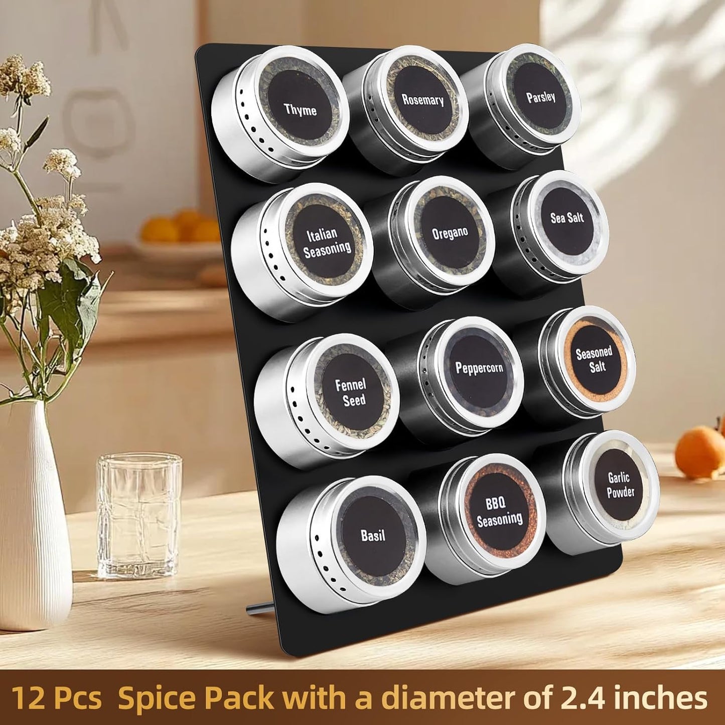 Magnetic Metal Display Bulletin Board - 2 Pack 11x8Inch Magnet Display Stand with 6 Magnets for Displaying Memos Messages Photos in Home School Kitchen Office （ Black Vertical）