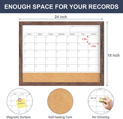 Calendar Whiteboard for Wall, TANKEE 17x13 Inches Whiteboard Calendar Cork Board Combo, Small Magnetic White Board with Wood Framed, Hanging Dry Erase Board for Kitchen Home Office School Planner