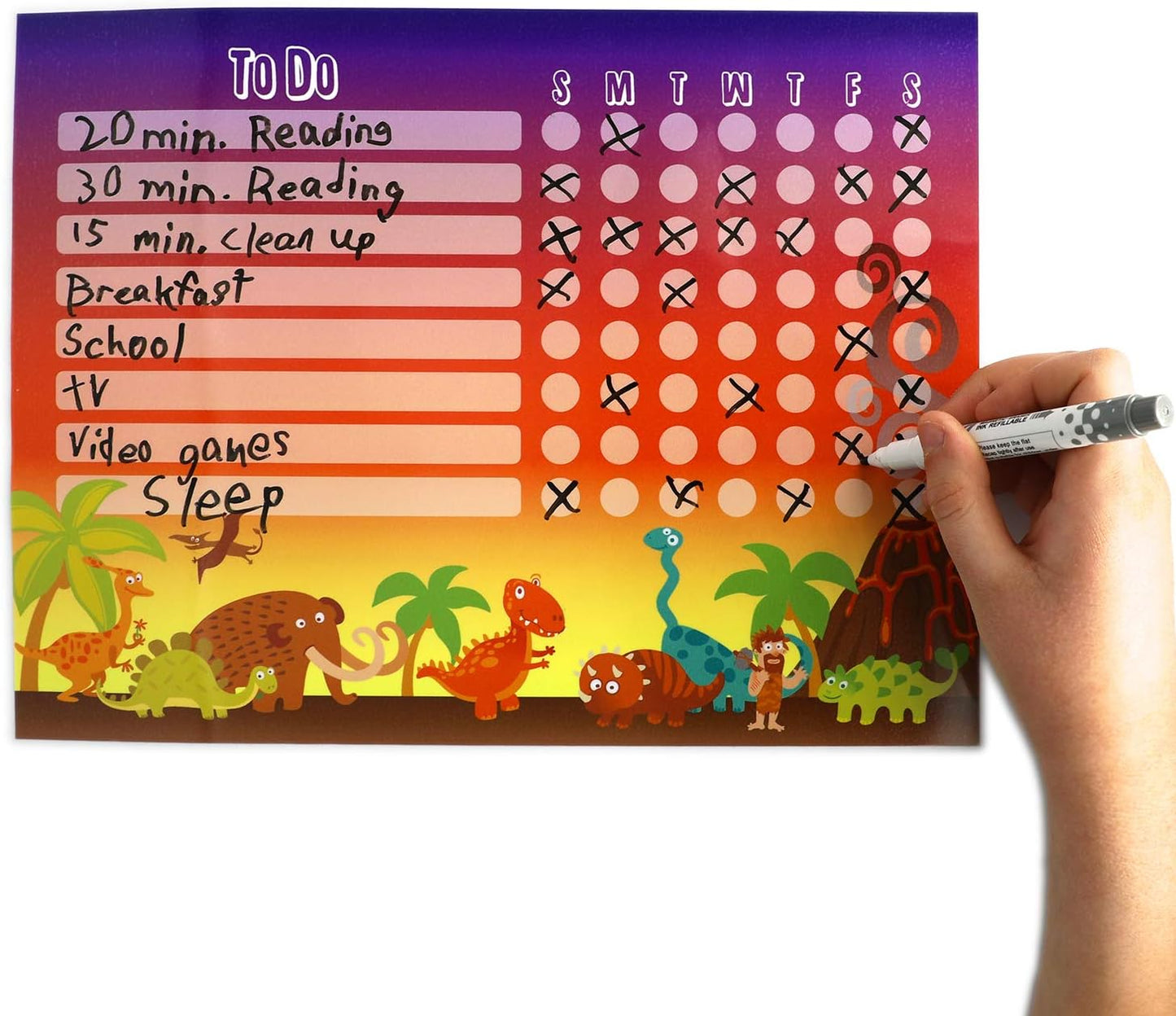 Dry Erase Whiteboard Task & Habit Tracker | Removable and Restickable Adhesive Decal | Fine-Tip Magnetic Marker Included | 9” x 12”