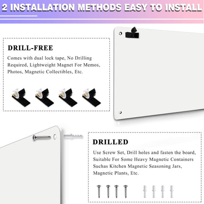 2Pack Black Magnetic Board,17.5" x 11.4" Magnet Bulletin Board to Display Magnetic Notes, Poetry, Photos, Suitable for Wall, Refrigerator, Cabinet etc, Come with 8 Pcs Dual Lock Tape and Screws