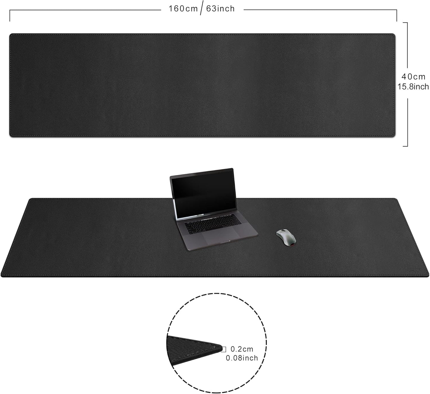 Cacoy 36" x 20" Leather Desk Mat for Home Office, Extra Large PU Leather Desk Pad Blotters, Waterproof Computer Keyboard Mat, Extended Gaming Mouse Pad, Desk Protector for Desktop and PC Laptop, Black