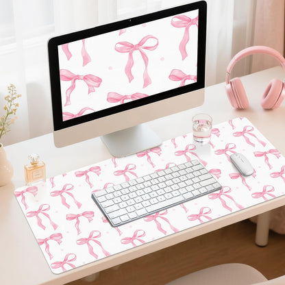 Pink Desk Mat, Leather Desk Pad Blotter Protector, XXL Large Mouse Pad,Computer Laptop Mouse Pads for Desktop,Waterproof Writing Anti-Slip Mousepad for Office and Home I Colorful Stickers
