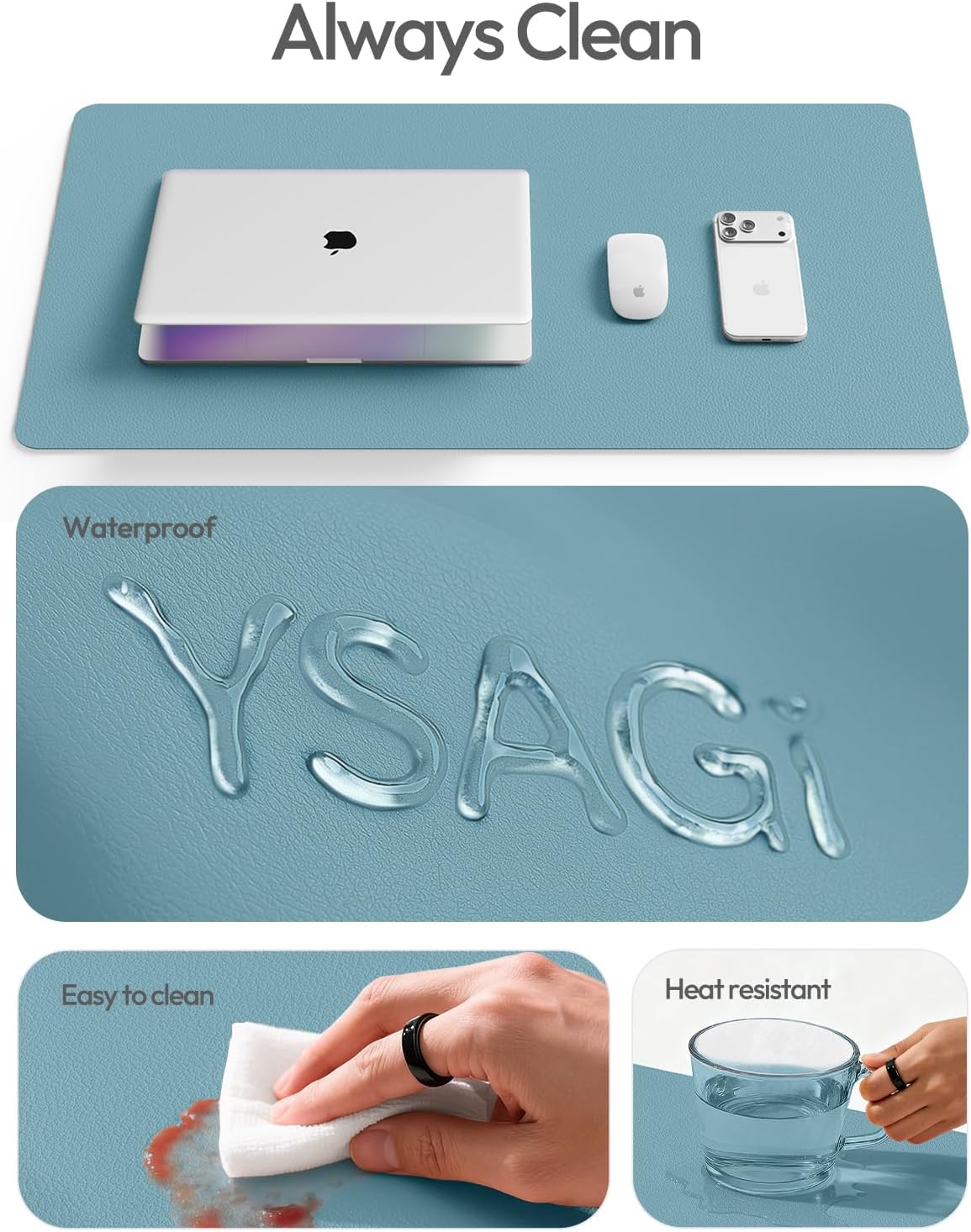 YSAGi Large Extended PU Leather Desk Pad Protector – Non-Slip Waterproof Desk Mat for Office & Home, Easy Clean Mouse Pad & Laptop Writing Blotter 35.4"x17" Black - Colors A