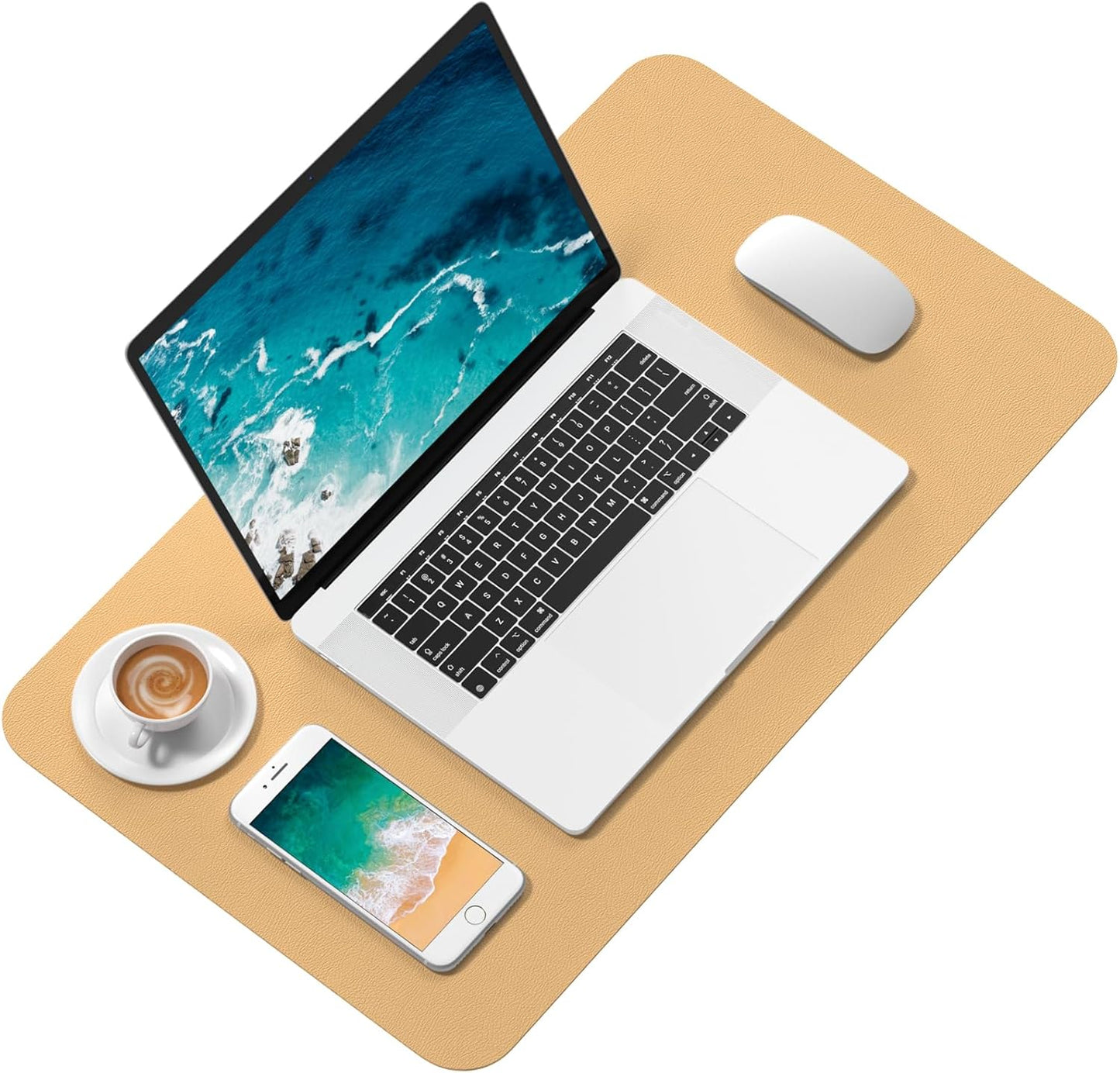 Hsurbtra Desk Pad, 23.6" x 13.8" PU Leather Desk Mat, M Extended Mouse Pad, Waterproof Desktop Blotter Protector, Non-Slip Ultra Thin Small Laptop Keyboard Writing Mat for Office Home, Pink