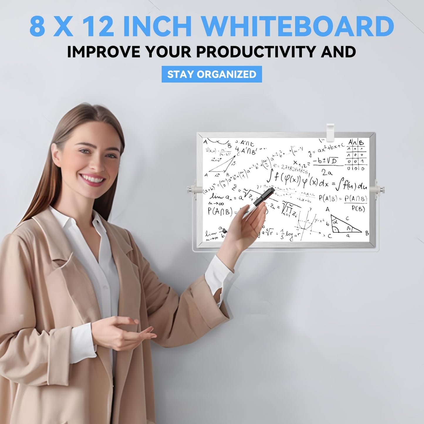 Dry Erase White Board, Cazeyoo Magnetic Desktop Whiteboard 16 x 12inch with Stand, 10 Markers, 4 Magnets and 1 Eraser, Portable Double-Sided White Board for Kids Drawing, Office, Home, School
