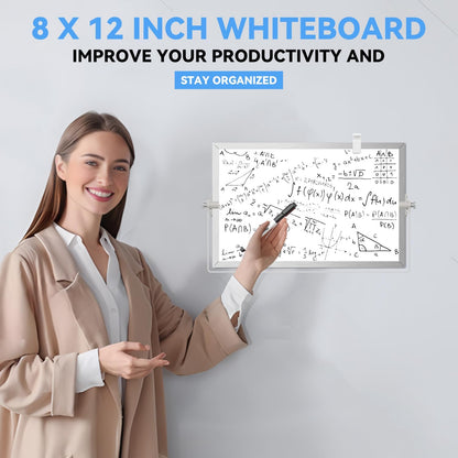 Dry Erase White Board, Cazeyoo Magnetic Desktop Whiteboard 16 x 12inch with Stand, 10 Markers, 4 Magnets and 1 Eraser, Portable Double-Sided White Board for Kids Drawing, Office, Home, School