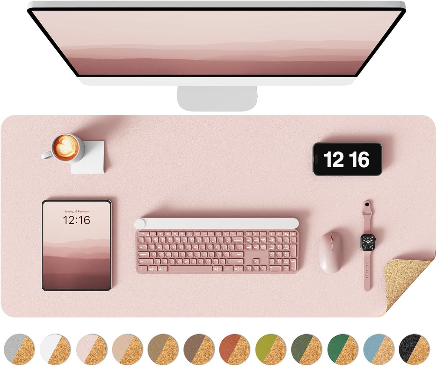 YSAGi Double-Sided Desk Pad, 31.5"x15.7"Leather Desk Mat, Eco Cork Desk Pad Protector,Large Mouse Pad,Waterproof Desk Blotter for Office/Home(Coffee)