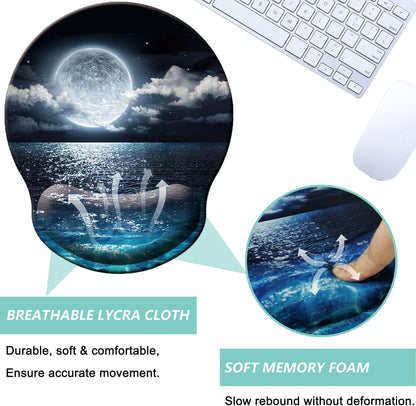 Mouse Pad with Wrist Support, Ergonomic Mouse Pad with Memory Foam Wrist Rest Cushion, Non-Slip Rubber Base Gaming Mice Pad for Home Office Computer Laptop, Flowers Grass