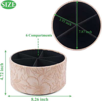 Round Leather Art Supply Organizer,Remote Control Holder,360 Degree Rotating,Multi-Functional Pencil Holder,4 Compartments Desktop Stationary Organizer(1-Fractal Flower) | Round - Colors A