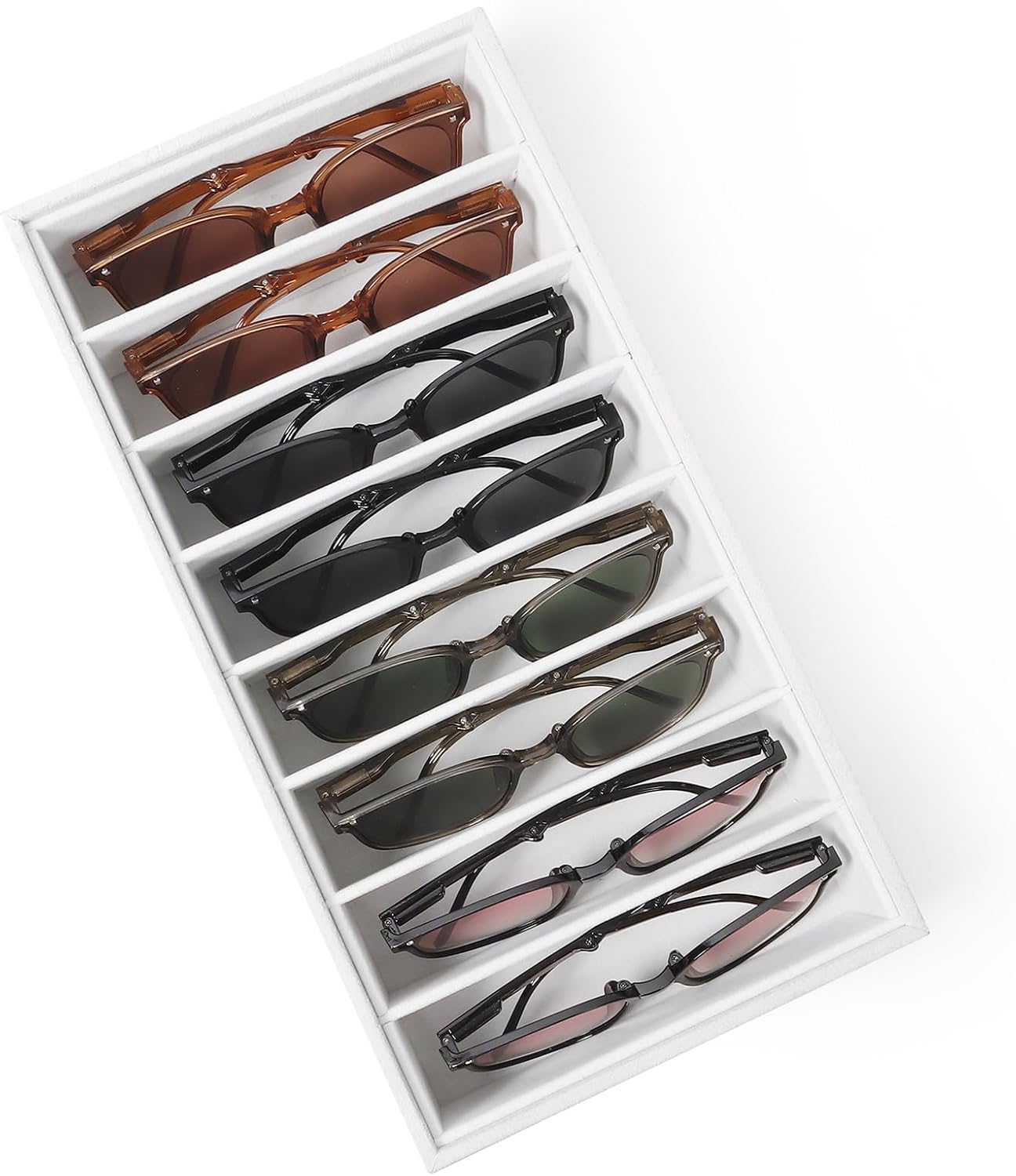 Velvet Sunglass Organizer Tray, Stackable Glasses Case for Drawer, Eyeglasses Watches Jewelry Display Holder Women Men