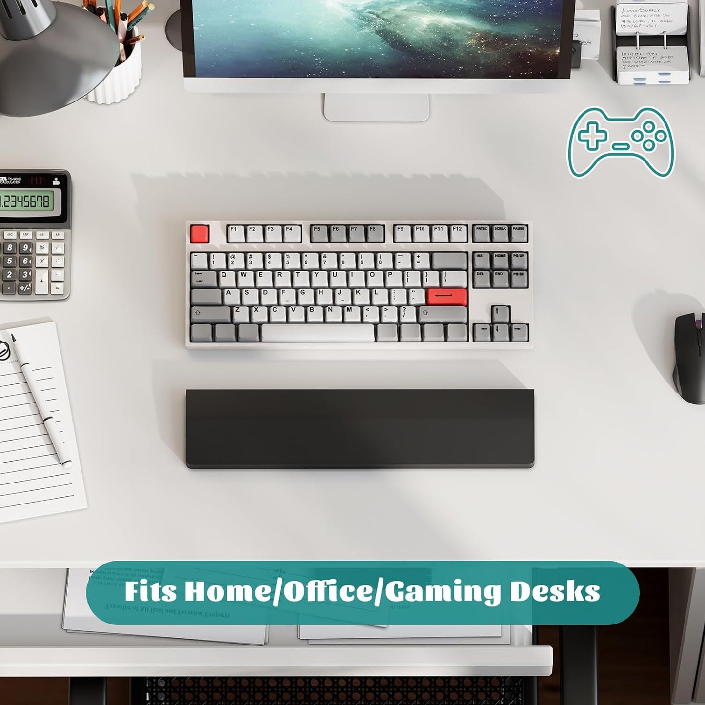 Wooden Wrist Rest, 11.8-inch Length and 22mm Thickness for Small Keyboard, Bamboo Wood Palm Rest, Ergonomic Design for Mechanical Gaming Keyboard