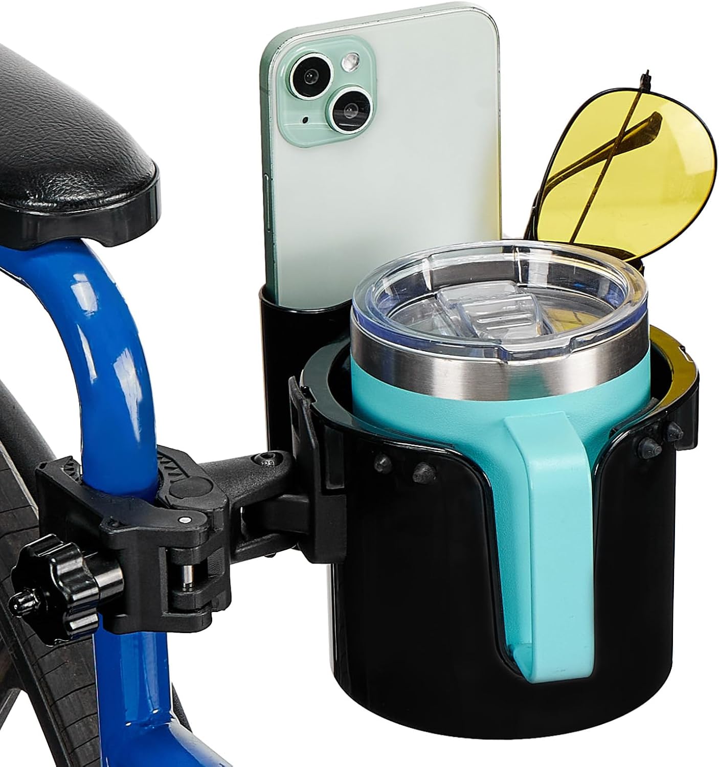 JOYTUTUS Wheelchair Cup Holder, 2-in-1 Walker Cup Holder with 6.4'' Large Storage Box, Drink Holder for Bottle with Handle, Fit for Wheelchair, Walker, Rollator, Stroller, Camper, Golf cart (Large)