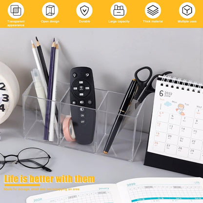 Cerpourt Black Makeup Brush Organizer,Acrylic Cosmetic Brushes Storage Holder with 3 Slots,Pencil Pen Holder for Desk,Desk Organizer and Accessories for Vanity