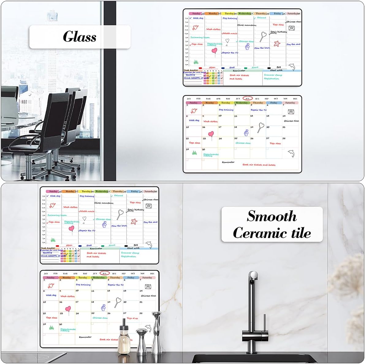 POPRUN Magnetic Fridge Calendar, 16.9"x11" Weekly Schedule Whiteboard, Dry Erase Board for Family Planning & Organization, Ideal for Home, School, Office