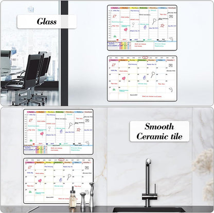 POPRUN Magnetic Fridge Calendar, 16.9"x11" Weekly Schedule Whiteboard, Dry Erase Board for Family Planning & Organization, Ideal for Home, School, Office