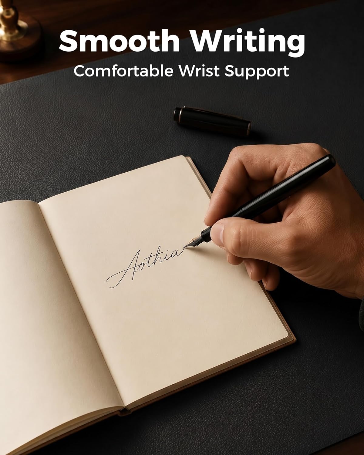 Aothia Dual-Sided Desk Pad - 25.6x13.7 inches Leather Desk Mat, Natural Cork Desk Pad Protector, Large Mouse Pad for Desk, Waterproof Desk Blotter Pad, Desk Writing Pad for Office Work/Home, Black