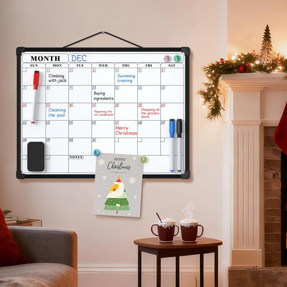 MaxGear Monthly Calendar Dry Erase Board for Wall, 16"x12" Small Hanging Double-Sided White Board, Portable Whiteboard for Planning, Drawing, Memo, to Do List, School, Home, Kitchen, Office