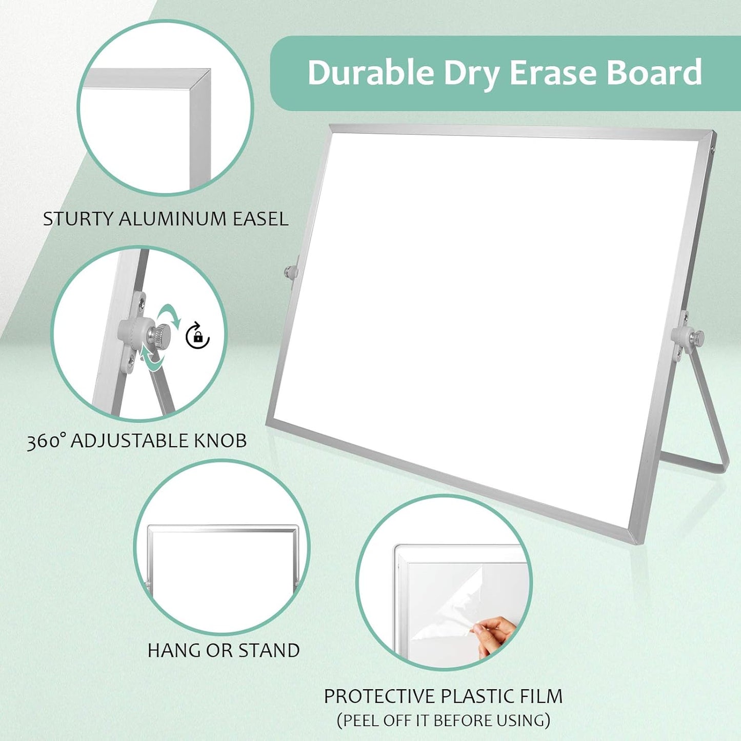 GMAOPHY Dry Erase White Board, 16inX12in Large Magnetic Desktop Whiteboard with Stand, 10 Markers, 4 Magnets, 1 Eraser, Portable Double-Sided White Board Easel for Kids Memo to Do List Desk School