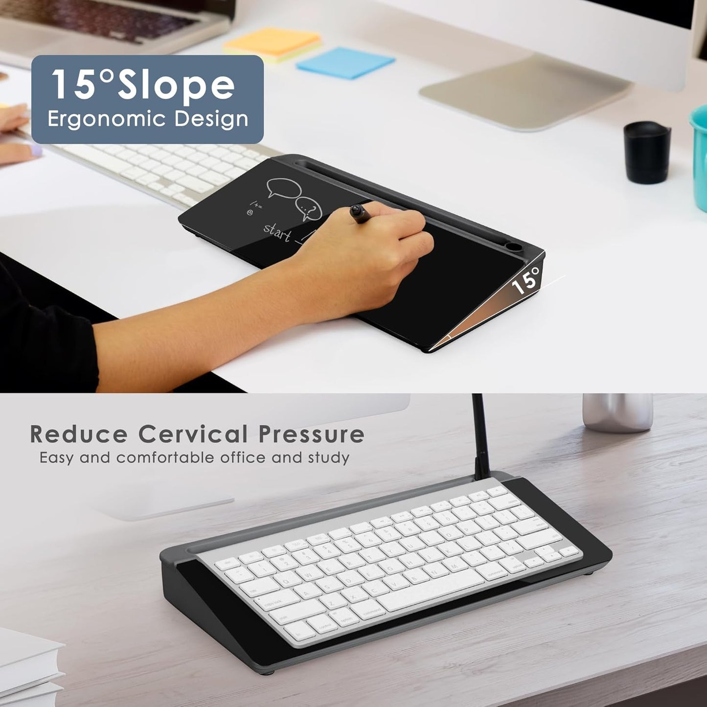 SHANTRA 16'' x 7'' Desktop Whiteboard with Fast Charger Station & Adjustable LED Lamp, Pink Desk Dry Erase Board with Organizer, Computer Pad & Keyboard Stand for Home, School, Office Desk Accessories
