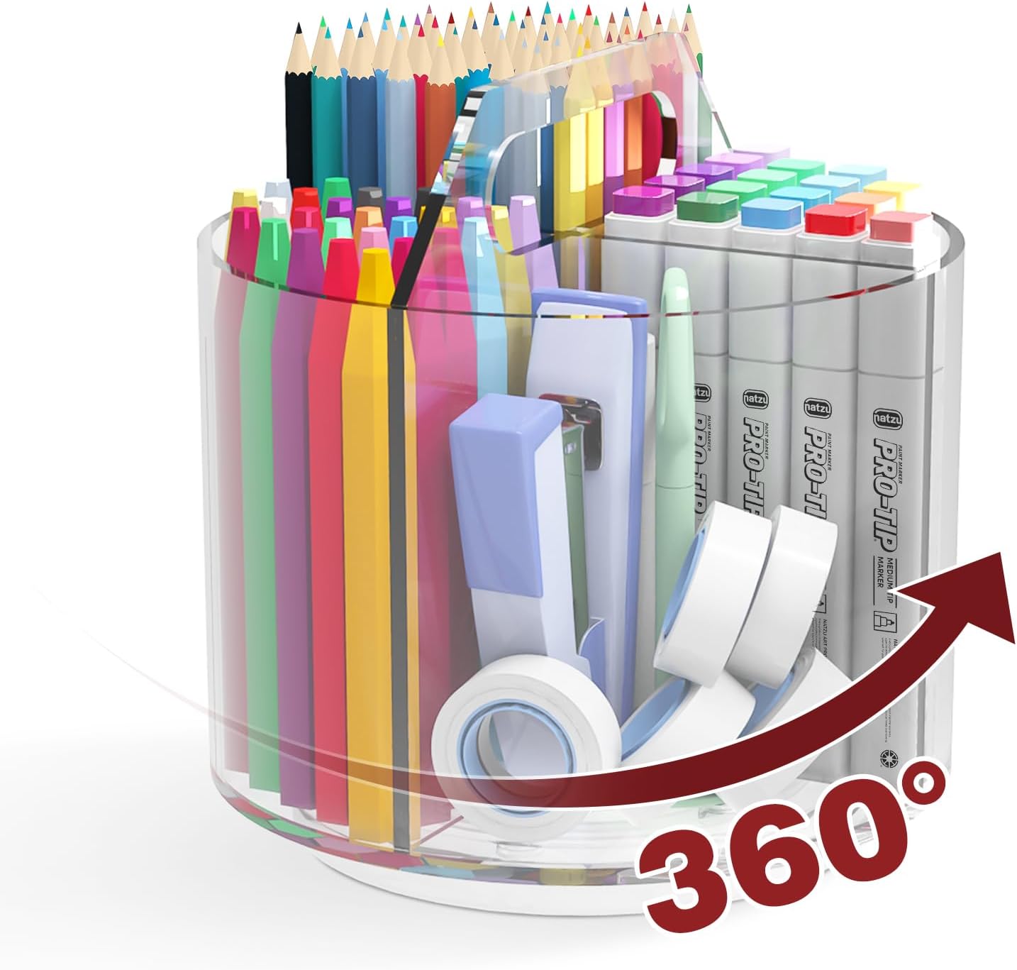 Absonic 250pcs Acrylic Pencil Holder Marker Organizer, 360-Degree Rotating Pen Holder, Crayon Organizers for Kids Pencil Organizer Caddy Art Supply Lazy Susan Organizer for Desk Home School Office