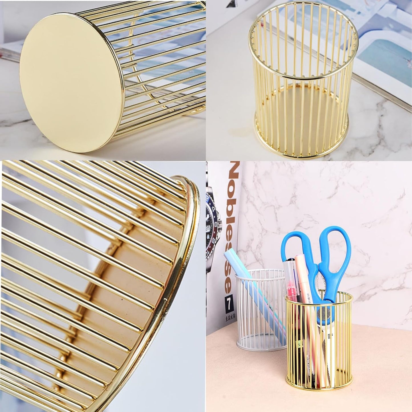 Metal Pen Holder Cup for Desk Makeup Brushes Pencil Holders Home Office Organizer Black