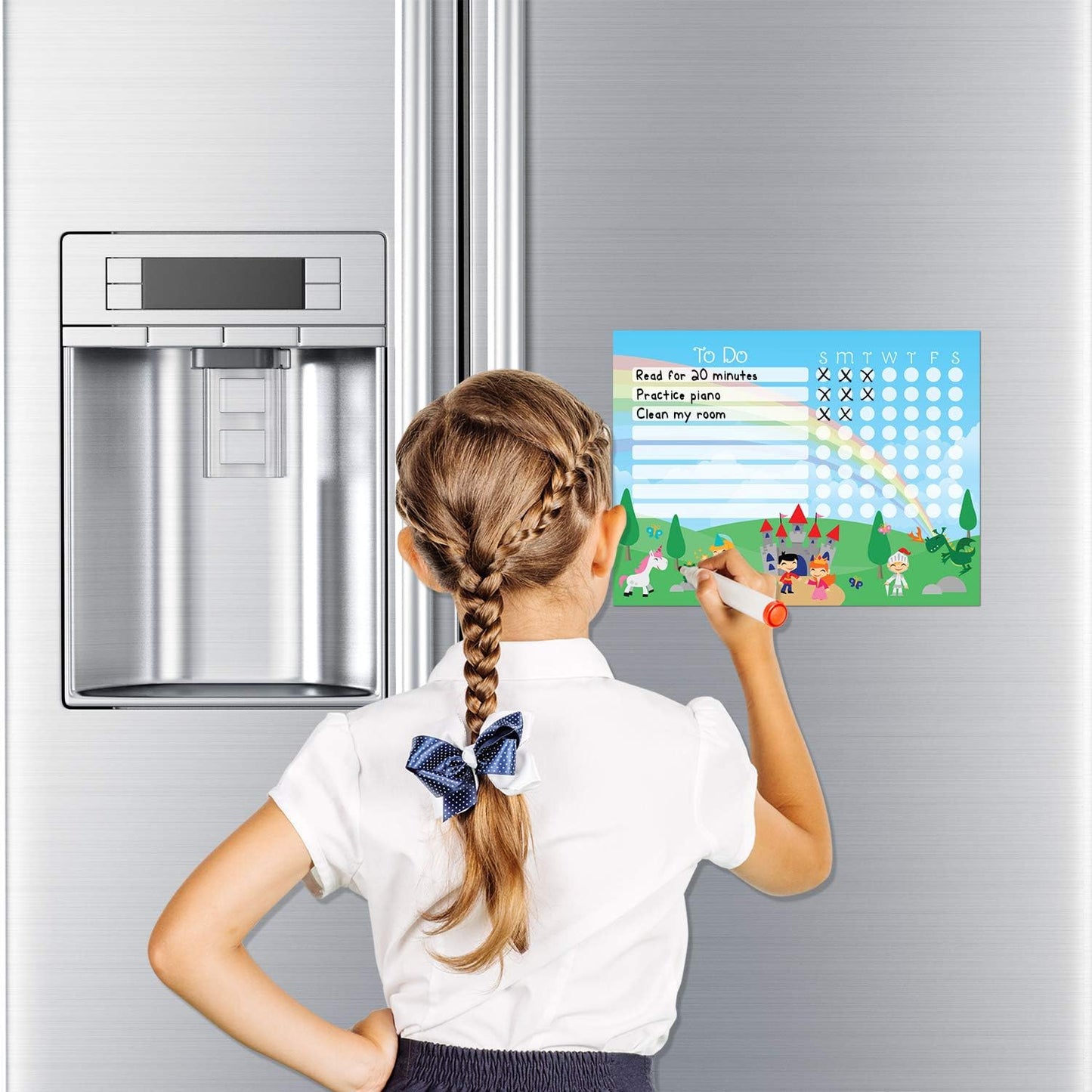 Dry Erase Whiteboard Task & Habit Tracker | Removable and Restickable Adhesive Decal | Fine-Tip Magnetic Marker Included | 9” x 12”