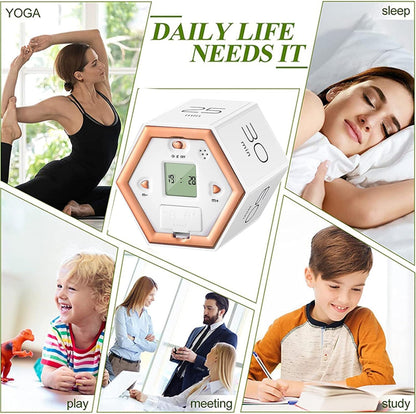 Hexagon Digital Clock Timer, Pomodoro Timer, Productivity Cube, Cubes Timer Kitchen Hexagon Flip Timer for Studying Cooking Exercising Easy to Use Flip (White)