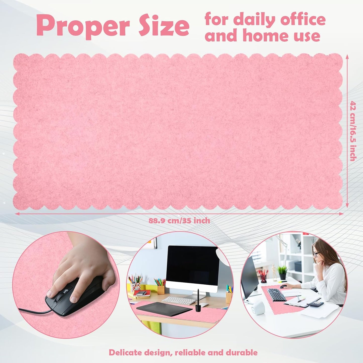Copkim 35 x 16.5 Inch Felt Desk Mat with Scalloped Edges, Large Felt Mouse Pad Non Slip Scalloped Computer Laptop Desktop Pad for Keyboard and Mouse Home Office(Gray)