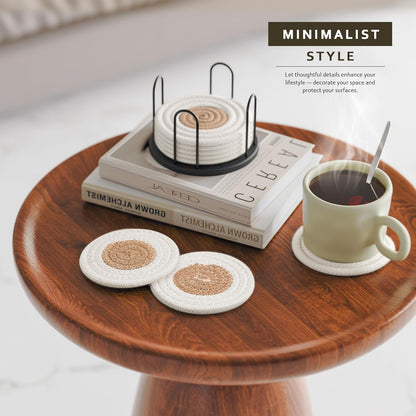 Lazebox Coasters Set of 8 for Drinks, 4 Inch Large Coasters for Coffee Table, Tabletop Protection for Hot & Cold Drinks, Versatile Coasters for Home Decor, Non-Slip & Easy to Clean, Coffee
