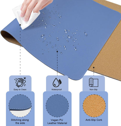 Non Slip Desk Mat, 31.5" x 15.7" PU Leather Desk Pad, Cork Desk Mat for Desktop, Desk Pad for Keyboard and Mouse, Ideal for Office and Home, Black