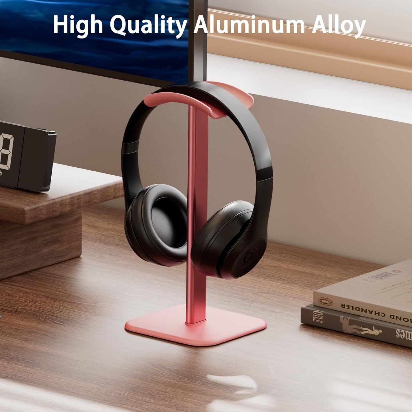 Headphone Stand for Desk - Headset Stand with Aluminum Hanger and Plastic Headrest, Headphone Holder for AirPods Max, Sony, Bose, Beats and More (Black)