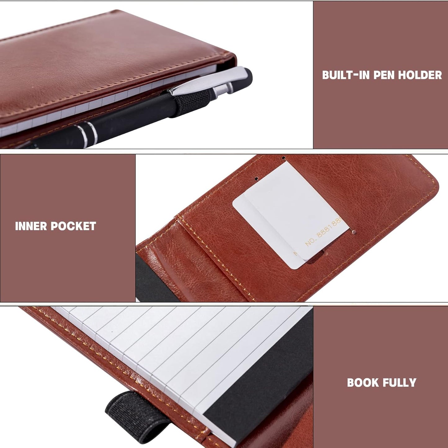 Camelmother 10 Pieces Small Notepad Holder Set Pocket Notebook 3 x 5 Inch with Pen