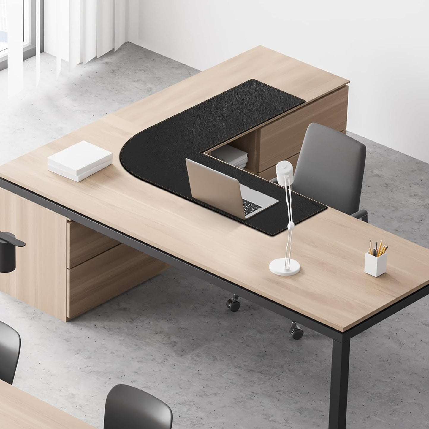 MAIDERN (51” + 51”) x 15.7” L Shaped Corner Desk Mat, Cork & Leather Reversible Desk Pad for Gaming Computer Office Home (Black) …