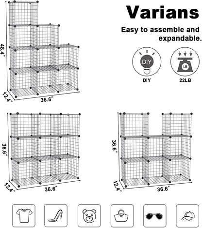 C&AHOME Wire Cube Storage, 6 - Cube Organizer Metal C Grids, Modular Shelves Units, Storage Bins Shelving, Closet Organizer, Ideal for Home, Office, Living Room, 36.6”L x 12.4”W x 36.6”H Black
