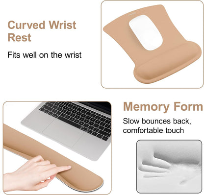 MOSISO Wrist Rest Support for Mouse Pad & Keyboard Set, Ergonomic Mousepad Non-Slip Base Home/Office Pain Relief & Easy Typing Cushion with Neoprene Cloth & Raised Memory Foam, Black