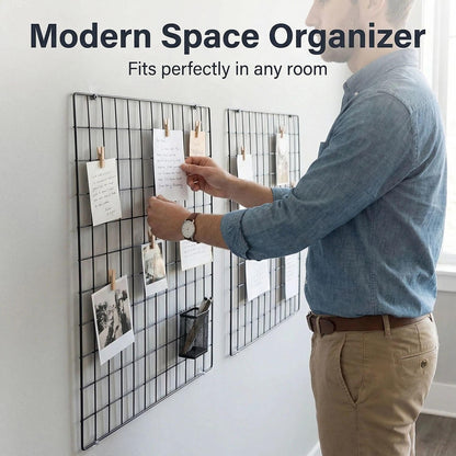Kaforise Painted Wire Wall Grid Panel, Multifunction Photo Hanging Display and Wall Storage Organizer, Pack of 2, Size:23.6"x 23.6", Square Black