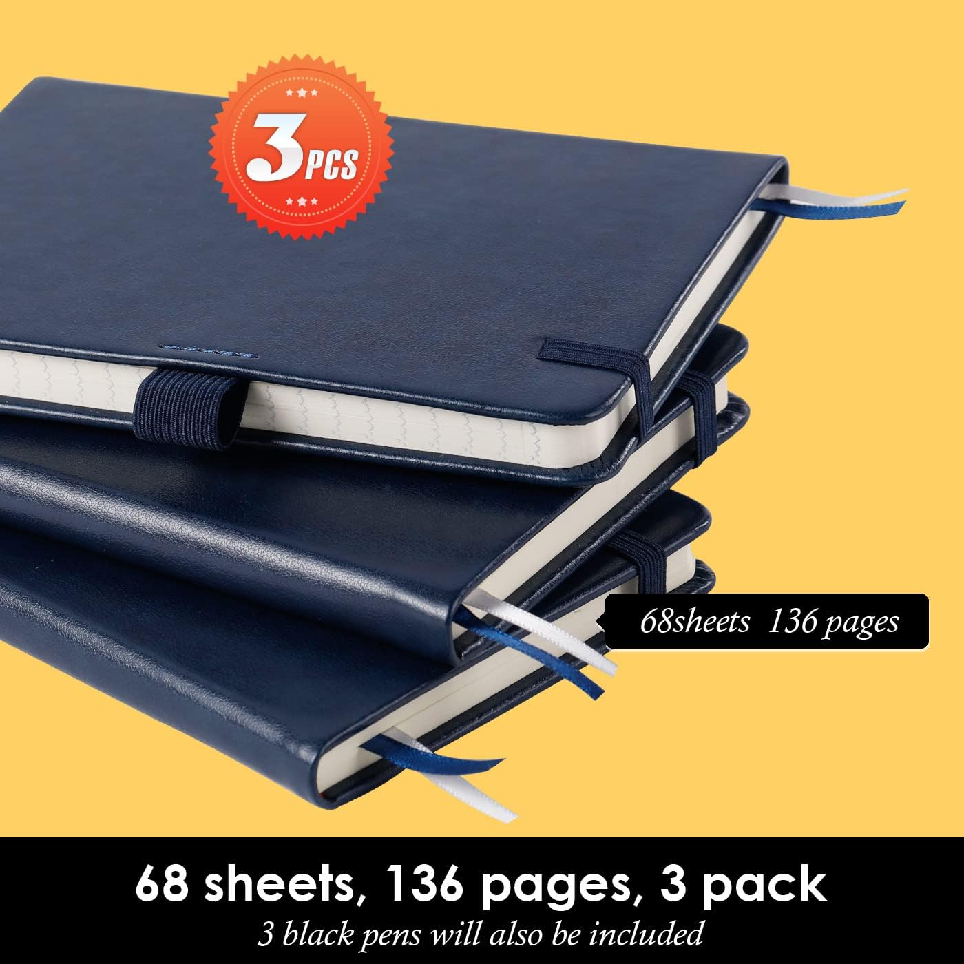 NIRMIRO 3 Pack Pocket Notebook Journals, Small Notepad Notebooks for Note Taking, A6 Mini Note pads with Pen Holder, 408 Lined Pages, 3.7" x 5.7", Black, Brown, Blue