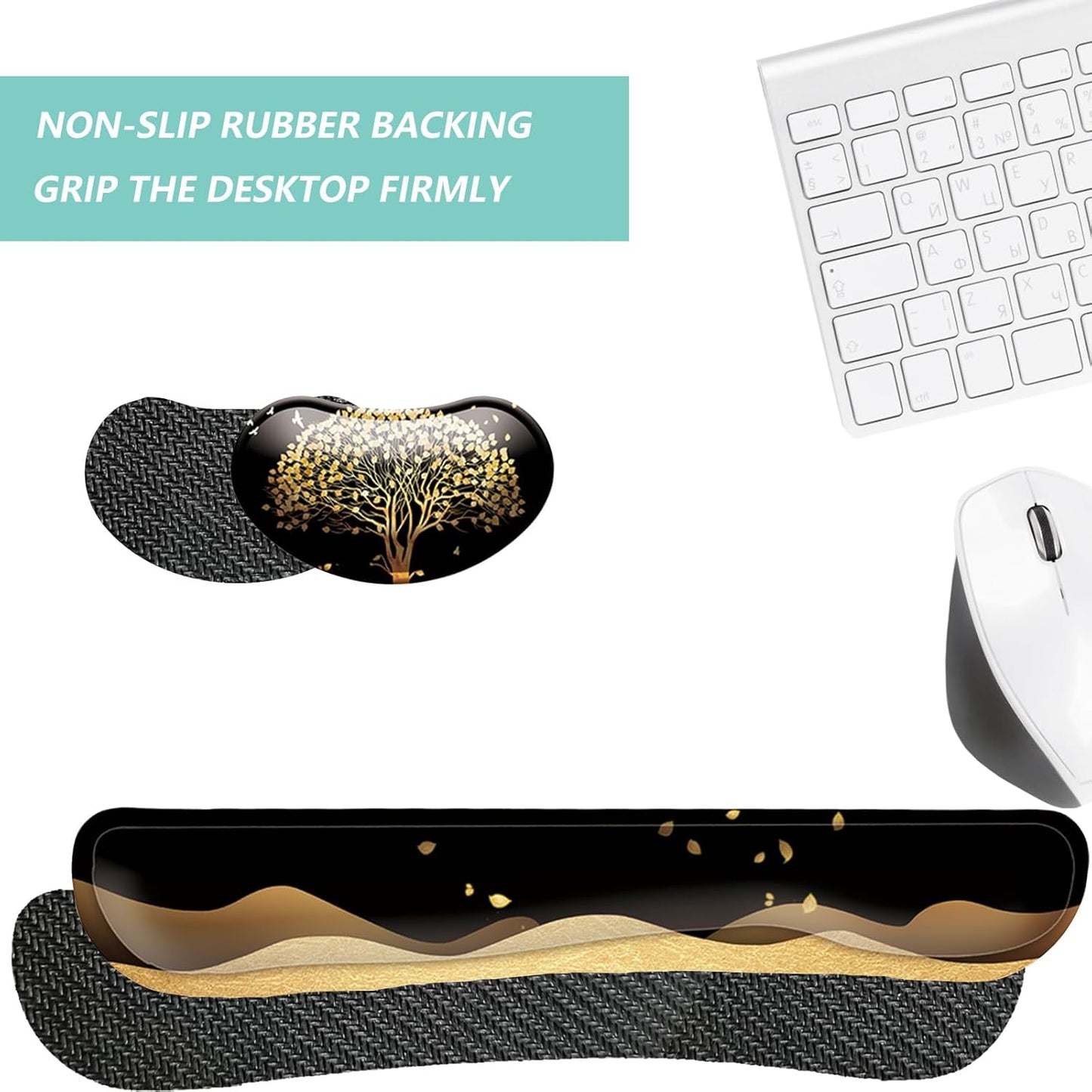 Keyboard Wrist Rest Mouse Wrist Support Set, Memory Foam Wrist Rest Pad for Computer Laptop Keyboard Mouse, Ergonomic Wrist Cushion Support for Typing Pain Relief, Gaming Home Office, Flowers Grass