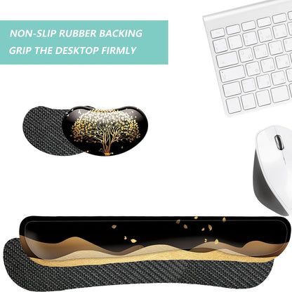 Keyboard Wrist Rest Mouse Wrist Support Set, Memory Foam Wrist Rest Pad for Computer Laptop Keyboard Mouse, Ergonomic Wrist Cushion Support for Typing Pain Relief, Gaming Home Office, Flowers Grass