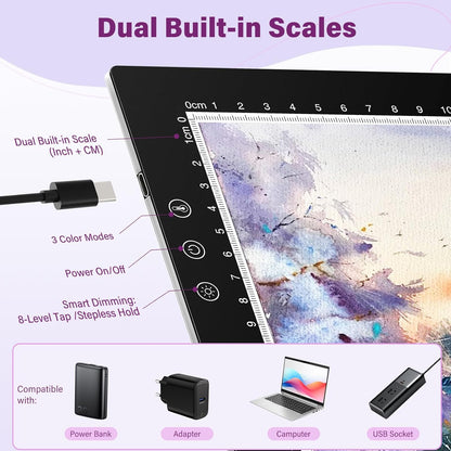 ZEXALIGHT A4 Light Box for Tracing, Light Pad for Diamond Painting with 8 Levels/Stepless Dimming Brightness and 3 Color Modes, Ultra-Thin Copy Board Light Table for Artists Tracing Drawing (Pink)