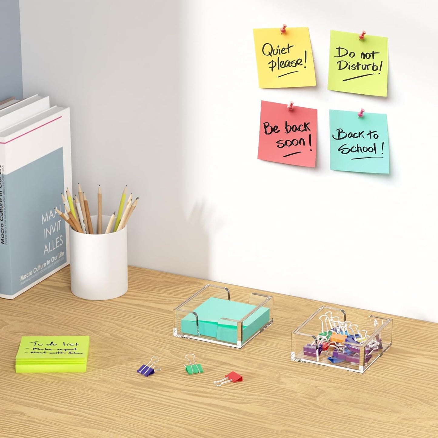 WINFFOR Acrylic Notepad Holder Dispenser - 3x3 in Sticky Note Memo Holder for Desk Organizer (W/O Pads) Office Desk Accessories School Supplies, Crystal Clear