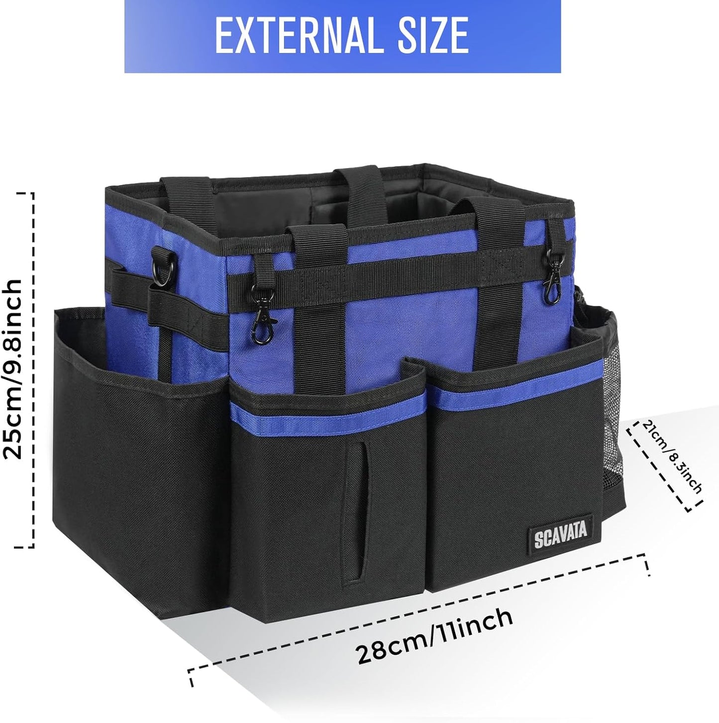 SCAVATA Compact Wearable Cleaning Caddy, Small Supplies Organizer with Handle & Shoulder Straps for Housekeepers, Under Sink & Car Cleaning Tool Organizer Bag (Black)