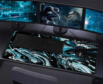 Large Extended Gaming Mouse Pad with Stitched Edges, (31.5X15.7In) Durable Non-Slip Natural Rubber Base, Waterproof Computer Keyboard Pad Mat for Esports Pros/Gamer/Desktop/Office/Home-Black