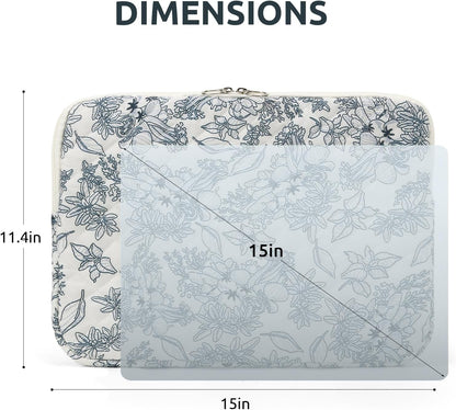 Puffy Laptop Sleeve 13 Inch Cute Quilted Laptop Protective Case Padded Floral Computer Sleeve for MacBook (A-Blue, 13 Inch)