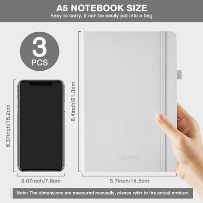 NIRMIRO 3 Pack Pocket Notebook Journals, Small Notepad Notebooks for Note Taking, A6 Mini Note pads with Pen Holder, 408 Lined Pages, 3.7" x 5.7", Black, Brown, Blue